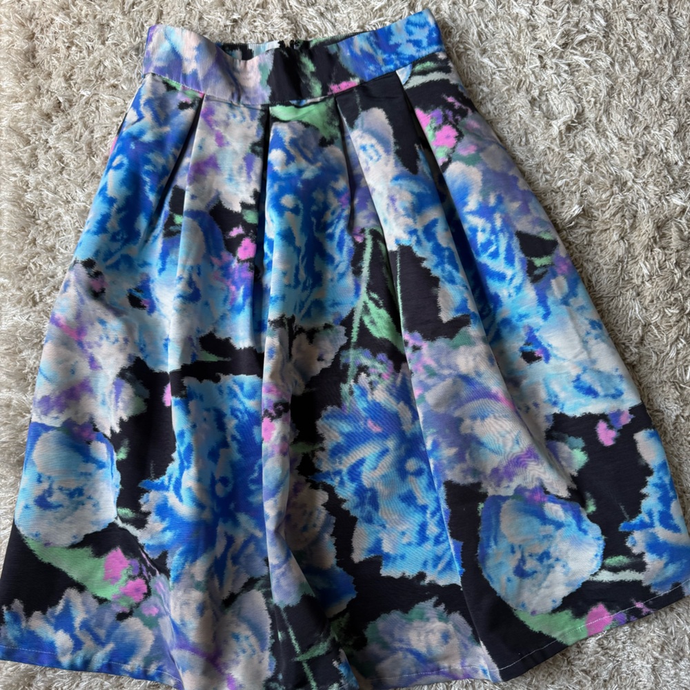 Eliza J Black Skirt with Blue, Green & Purple Tie-Dye Accent